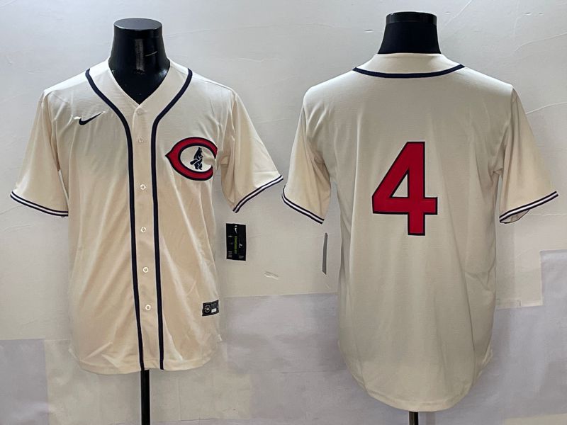 Men Chicago Cubs #4 No Name Cream Throwback 2025 Nike MLB Jersey style 1->washington nationals->MLB Jersey